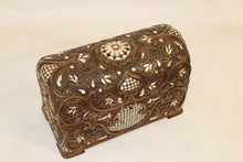 Lade das Bild in den Galerie-Viewer, Wood carving with mother of pearl inlay chest walnut wood
