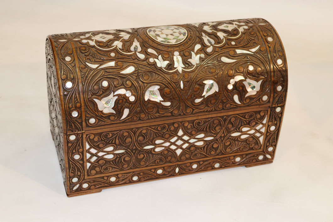 Wood carvings walnut wood mother of pearl inlay chest