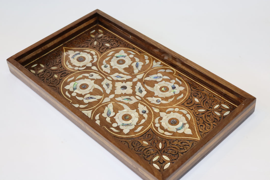 walnut wood tray inlay with mother of pearl