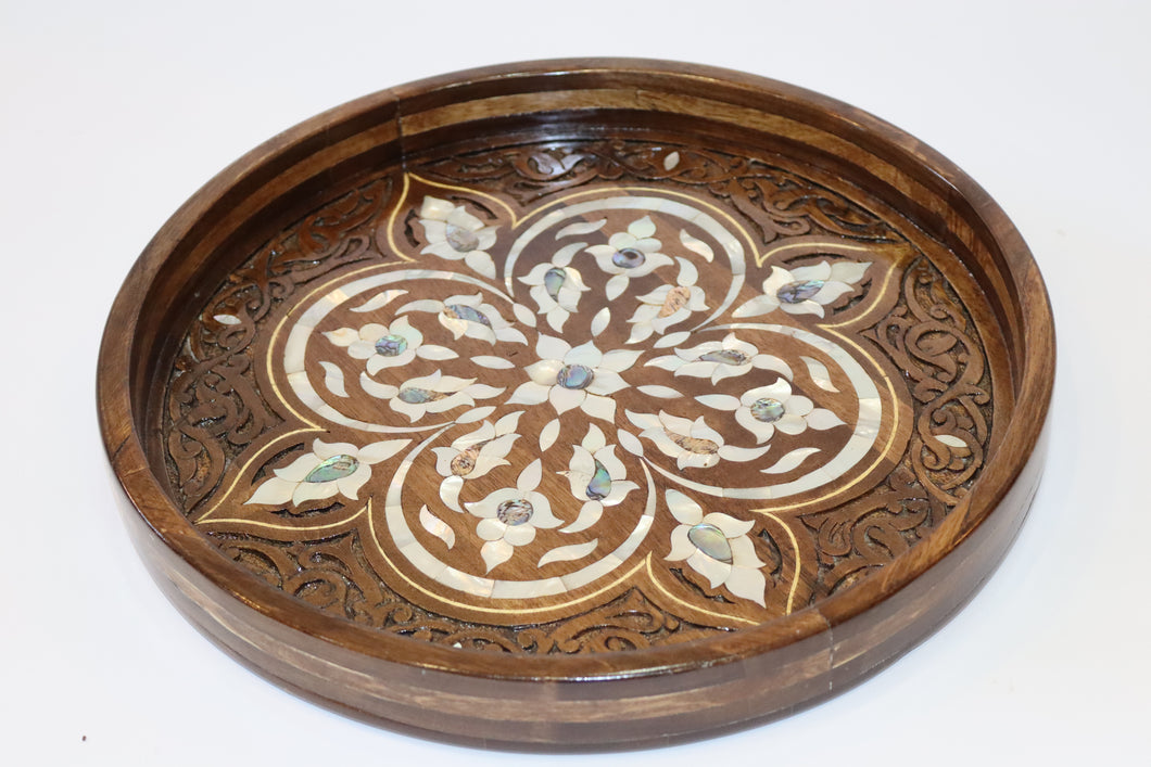 Walnut wood tray inlay with mother-of-pearl