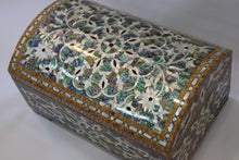 Load image into Gallery viewer, Walnut wood chest inlay with mother-of-pearl.
