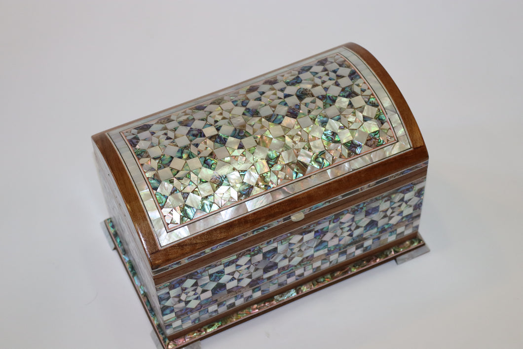 Walnut wood chest mother-of-pearl inlay