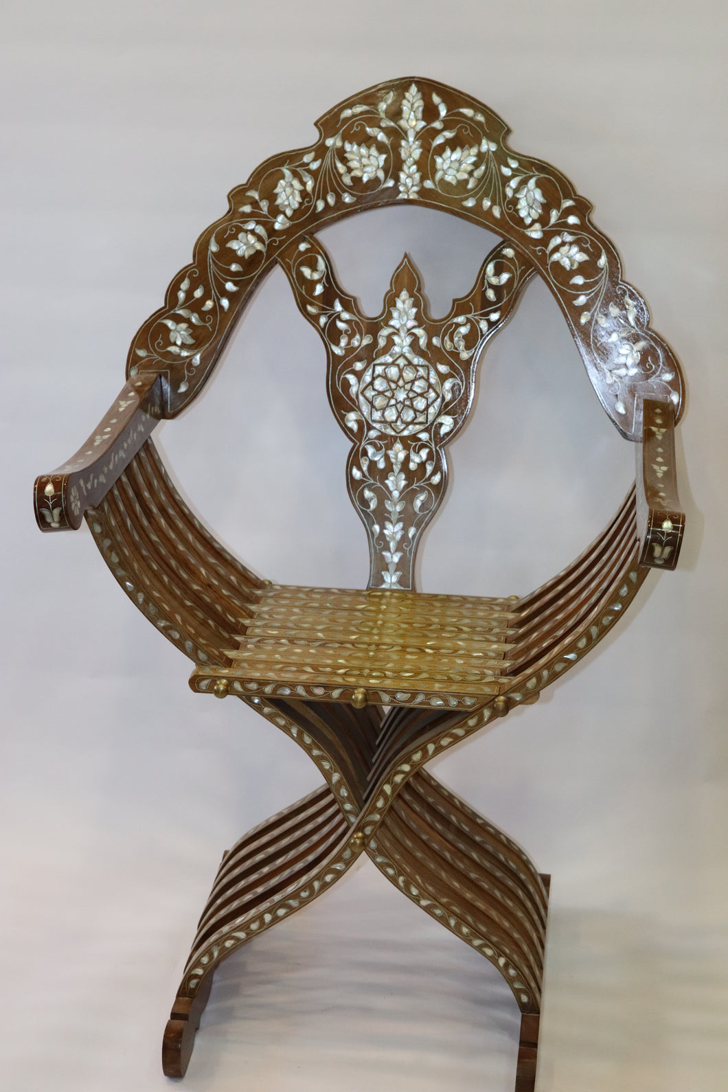 Beech wood chair mother-of-pearl inlay