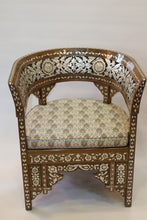 Load image into Gallery viewer, Walnut wood chair mother-of-pearl inlay with silk cushion
