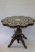 Load image into Gallery viewer, Walnut wood round entry table mother-of-pearl inlay
