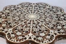 Load image into Gallery viewer, Walnut wood round entry table mother-of-pearl inlay
