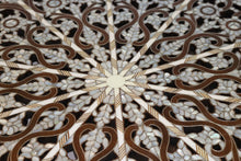 Load image into Gallery viewer, Walnut wood round entry table mother-of-pearl inlay
