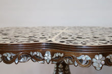 Load image into Gallery viewer, Walnut wood round entry table mother-of-pearl inlay
