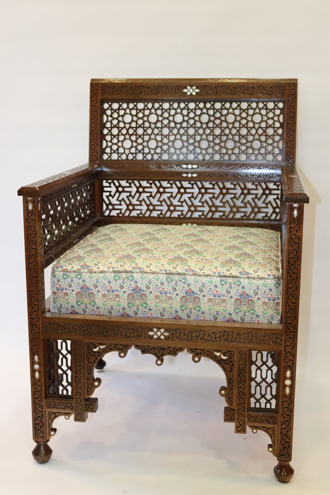 Walnut wood chair wood carving mother-of-pearl inlay