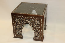 Load image into Gallery viewer, Walnut wood corner table mother-of-pearl inlay
