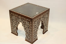 Load image into Gallery viewer, Walnut wood corner table mother-of-pearl inlay
