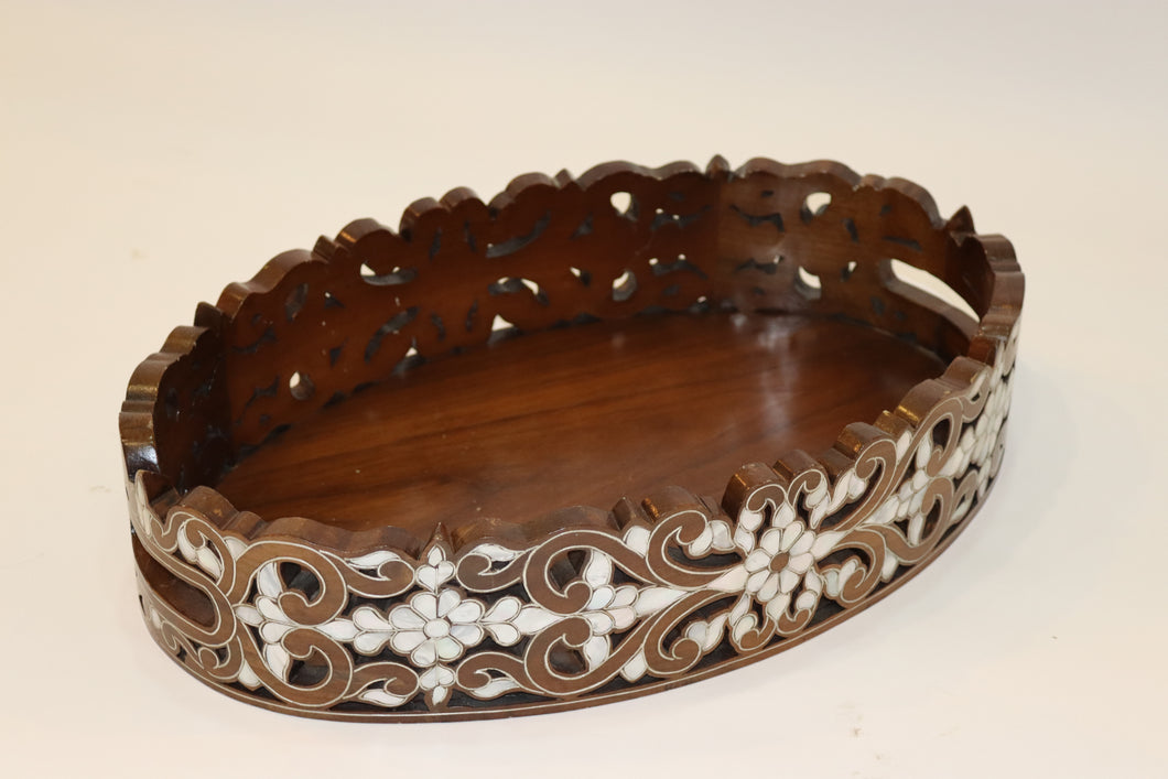 Walnut wood tray mother-of-pearl inlay