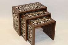 Load image into Gallery viewer, Walnut wood tea tables set mother-of-pearl inlay
