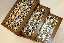 Load image into Gallery viewer, Walnut wood tea tables set mother-of-pearl inlay
