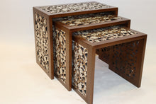 Load image into Gallery viewer, Walnut wood tea tables set mother-of-pearl inlay
