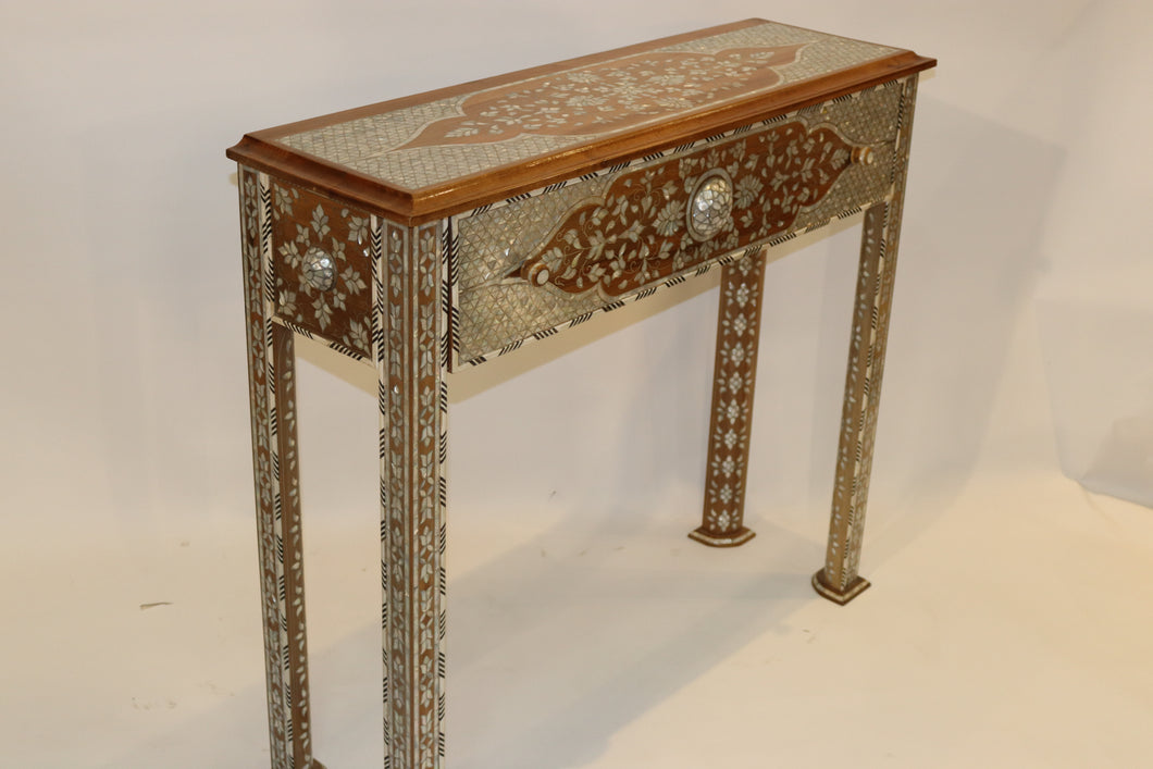 Walnut wood console table mother-of-pear inlay