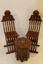 Load image into Gallery viewer, Walnut wood chairs set wood carving mother of pearl inlay
