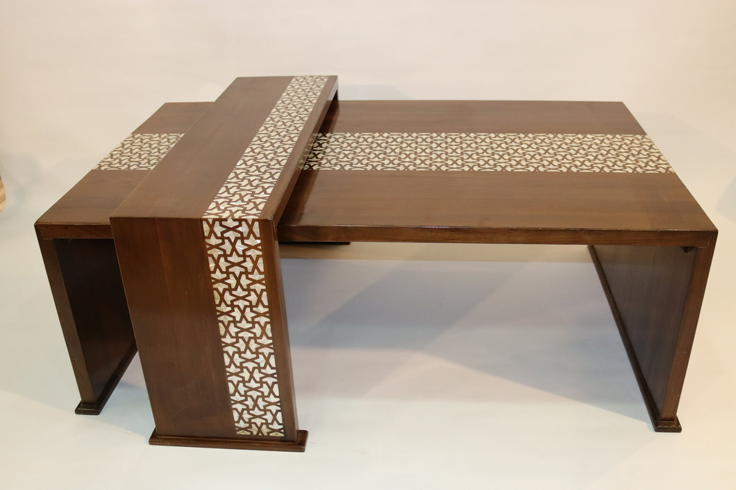 Walnut wood coffee table mother of pearl inlay