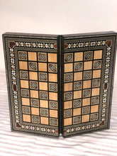 Load image into Gallery viewer, Handcrafted Chess and tawla (Board Game) Board camel bone with mother of pearl and mosaic rose wood lemon wood walnut wood
