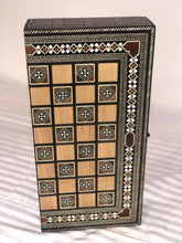 Load image into Gallery viewer, Handcrafted Chess and tawla (Board Game) Board camel bone with mother of pearl and mosaic rose wood lemon wood walnut wood
