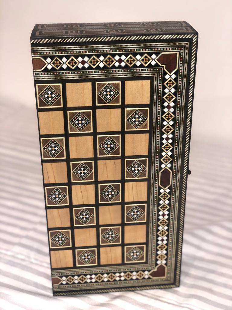 Handcrafted Chess and tawla (Board Game) Board camel bone with mother of pearl and mosaic rose wood lemon wood walnut wood